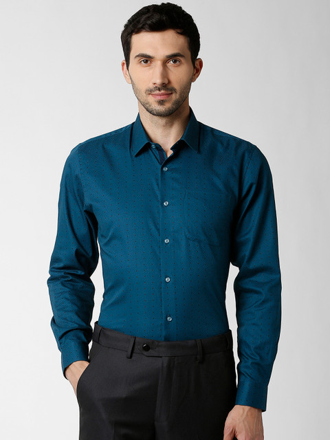 

Peter England Men Teal Blue Slim Fit Printed Formal Shirt