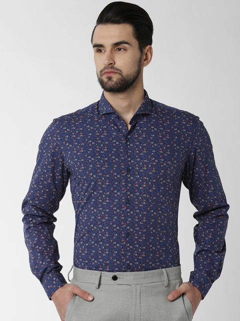 

Peter England Men Navy Blue & Brown Slim Fit Printed Formal Shirt