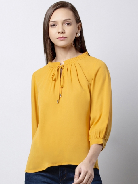 

FabAlley Women Yellow Solid A-Line Top