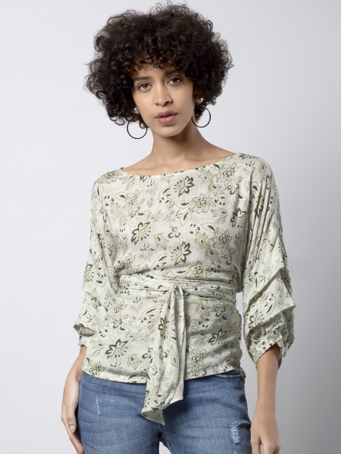 

FabAlley Women White Printed Cinched Waist Top