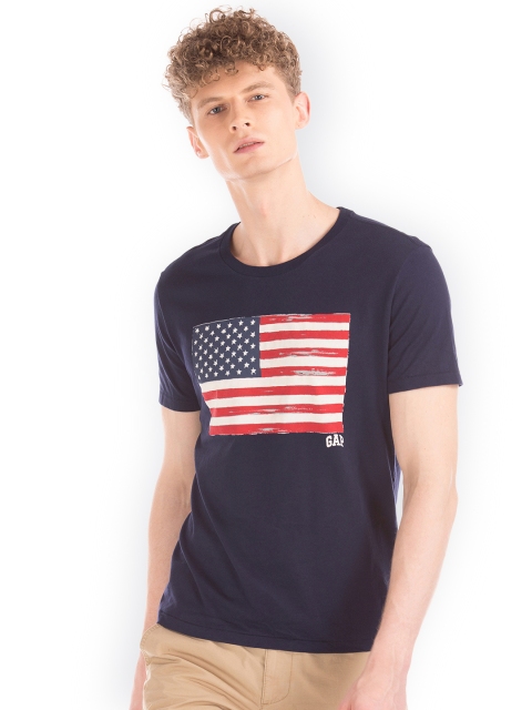 

GAP Men Navy Blue Round Neck Short Sleeve Printed T-shirt