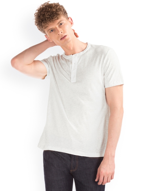 

GAP Men White Henley Neck Short Sleeve T-shirt