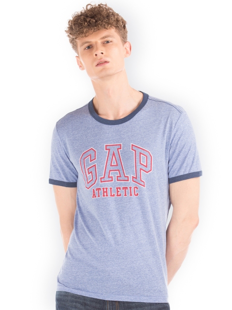 

GAP Men Blue Printed Round Neck Short Sleeve T-shirt