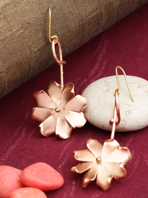 

PRITA Rose Gold-Toned Copper-Plated Handcrafted Floral Drop Earrings