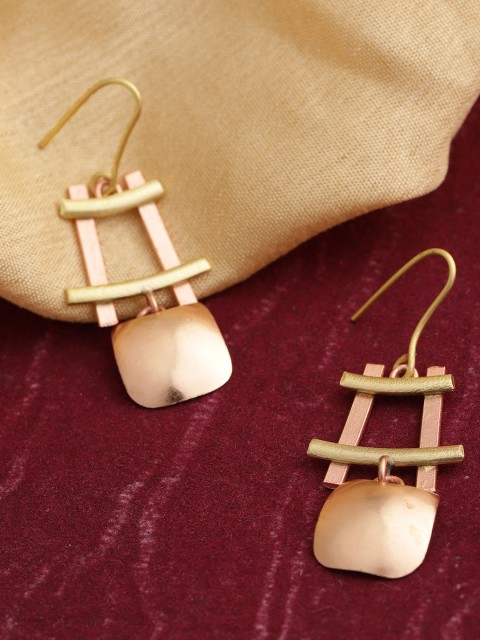 

Priyaasi Rose Gold-Toned & Gold-Toned Copper-Plated Handcrafted Contemporary Drop Earrings