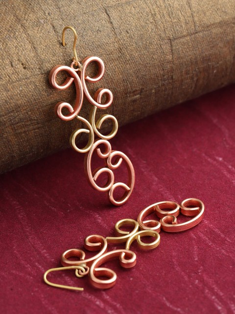 

PRITA Rose Gold-Toned & Gold-Toned Copper-Plated Handcrafted Contemporary Drop Earrings