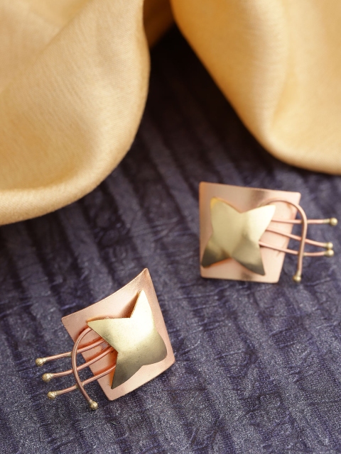 

Priyaasi Rose Gold-Toned & Gold-Toned Copper-Plated Handcrafted Contemporary Oversized Studs