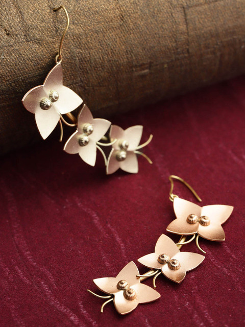 

Priyaasi Rose Gold-Toned & Gold-Toned Copper-Plated Handcrafted Butterfly Drop Earrings