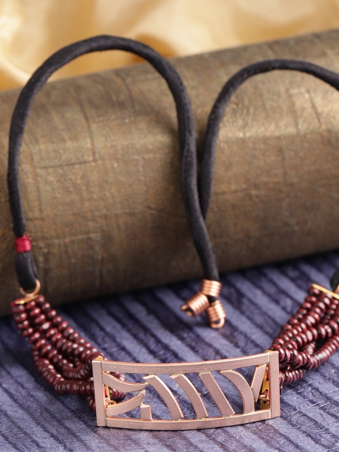 

PRITA Rose Gold-Toned & Maroon Copper-Plated Handcrafted Necklace