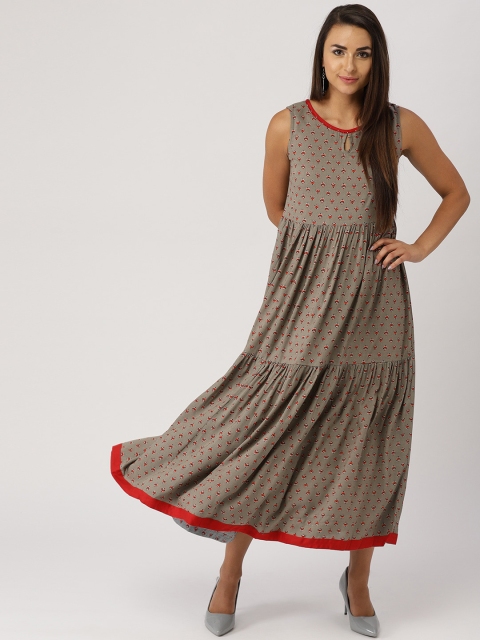 

IMARA Women Grey Printed A-Line Dress