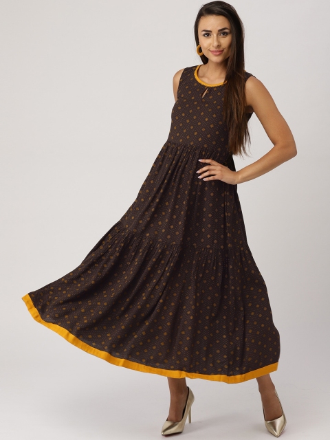 

IMARA Women Charcoal Grey Printed Maxi Dress