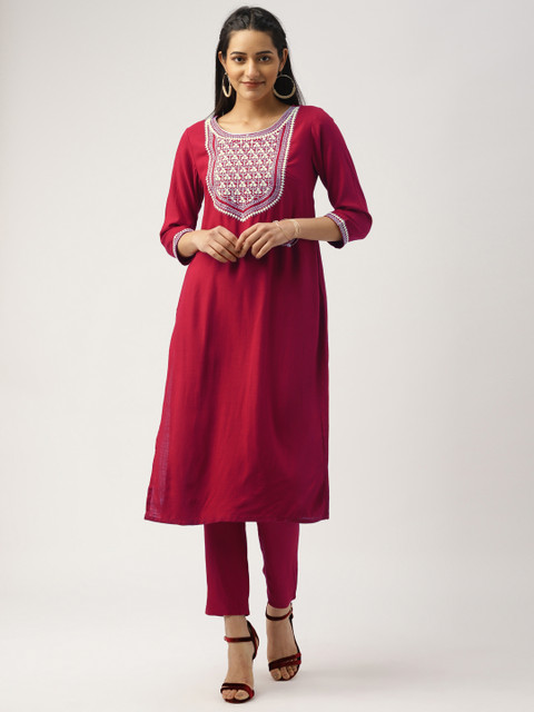 

IMARA Women Maroon Yoke Design Kurta with Trousers