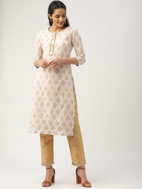 

IMARA Women White & Beige Printed Kurta with Trousers