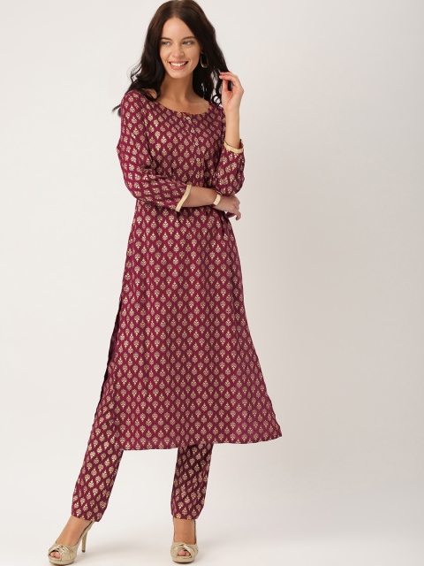 

IMARA Women Maroon Printed Kurta with Trousers