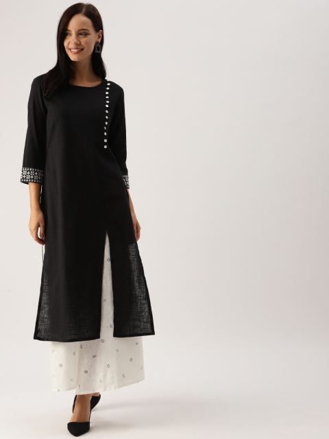 

IMARA Women Black & White Solid Kurta with Palazzos