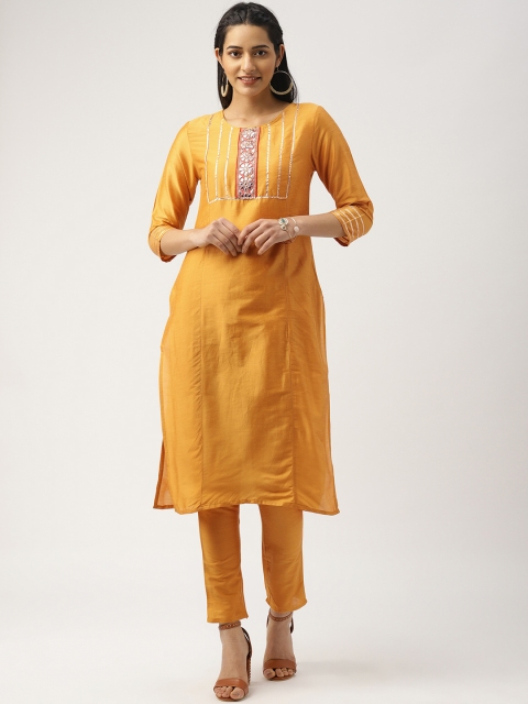 

IMARA Women Mustard Yellow Yoke Design Kurta with Trousers