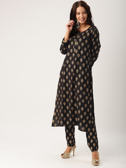 

IMARA Women Black Self Design Kurta with Trousers