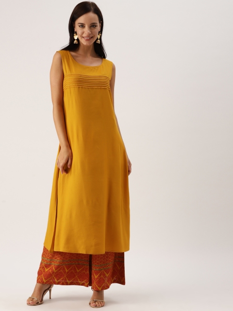 

IMARA Women Mustard Yellow & Red Solid Kurta With Palazzos