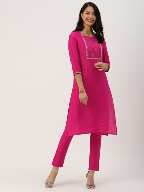 

IMARA Women Fuchsia Pink Yoke Design Kurta with Trousers