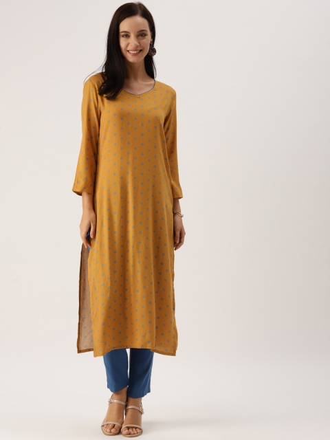 

IMARA Women Yellow & Blue Printed Kurta with Trousers