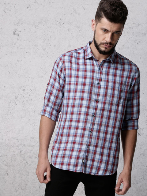 

Ecko Unltd Men Blue & Red Slim Fit Checked Casual Shirt
