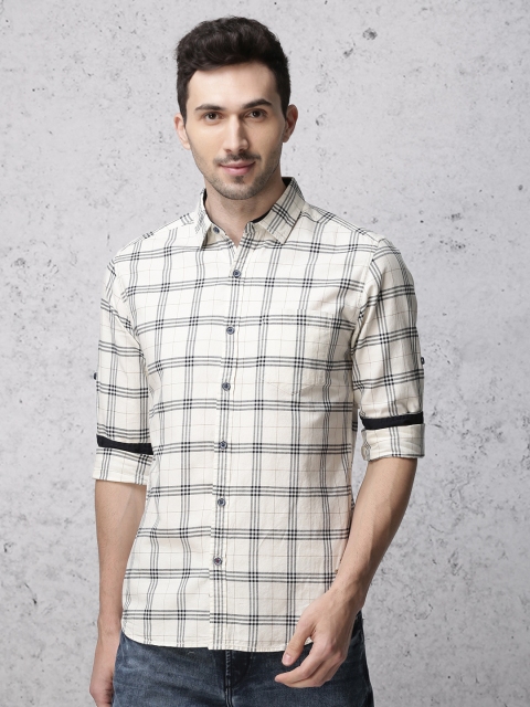 

Ecko Unltd Men Off-White & Navy Slim Fit Checked Casual Shirt