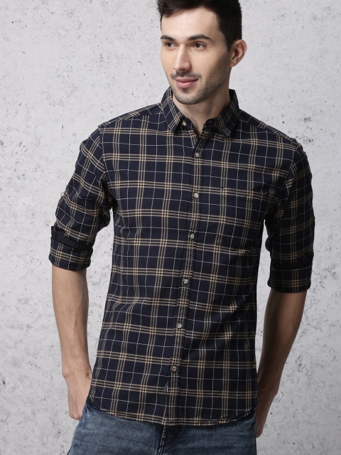 

Ecko Unltd Men Navy & Khaki Slim Fit Checked Casual Shirt, Navy blue