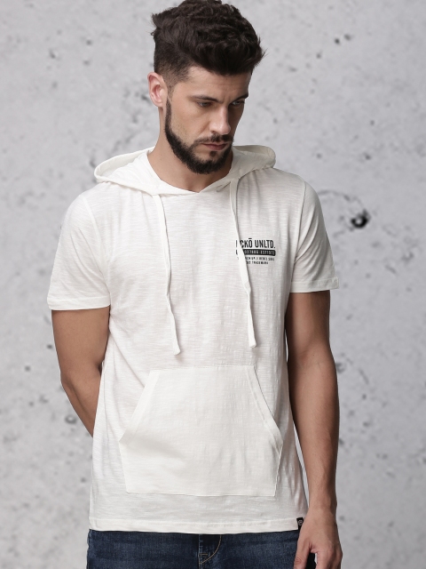 

Ecko Unltd Men Off-White Solid Hood T-shirt