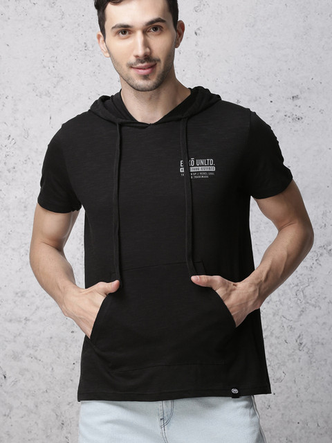 

Ecko Unltd Men Black Solid Hood T-shirt