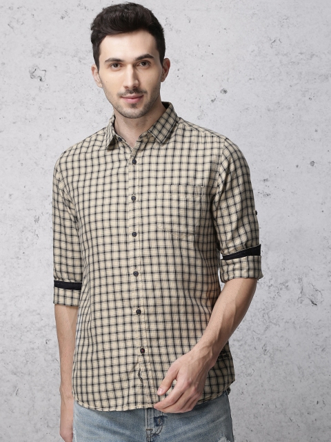 

Ecko Unltd Men Beige & Navy Blue Slim Fit Checked Casual Shirt