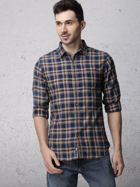 

Ecko Unltd Men Brown & Blue Slim Fit Checked Casual Shirt