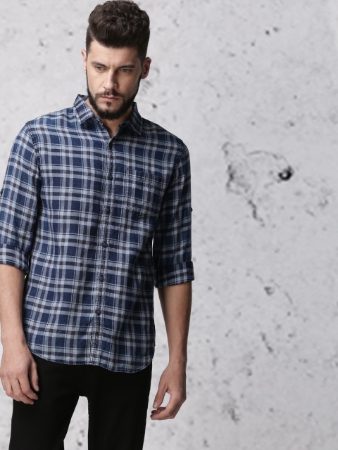 

Ecko Unltd Men Navy Slim Fit Checked Casual Shirt, Navy blue
