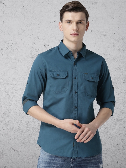 

Ecko Unltd Men Teal Blue Slim Fit Solid Casual Shirt
