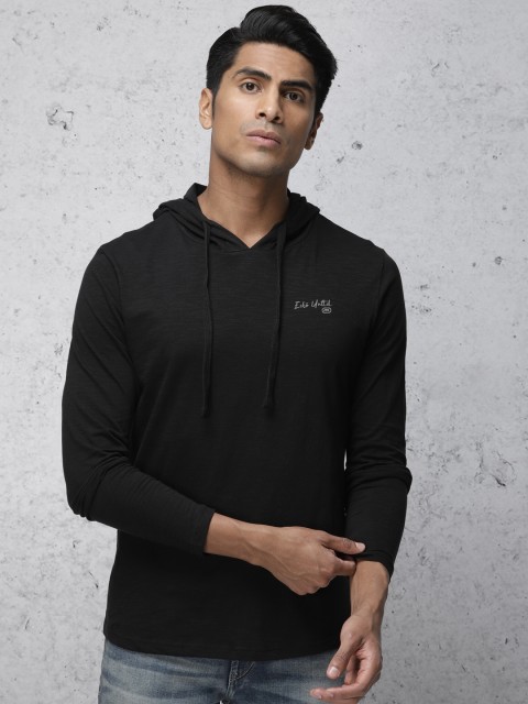 

Ecko Unltd Men Black Solid Hooded T-shirt