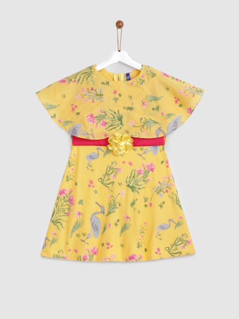 

YK Girls Yellow Printed Party Dress