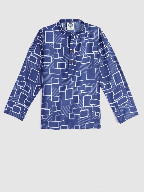 

YK Boys Navy Blue & White Printed Straight Kurta