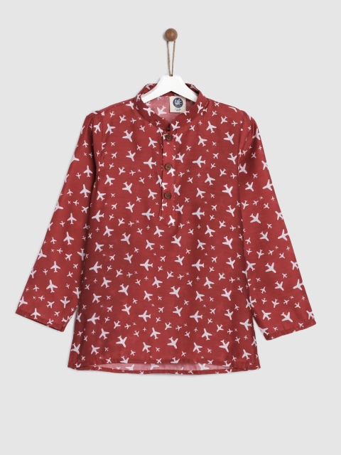 

YK Boys Maroon & White Quirky Print Straight Kurta