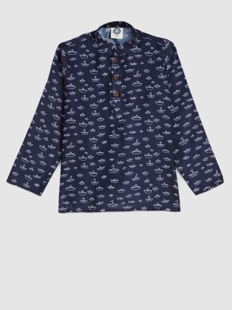 

YK Boys Navy Blue & White Printed Straight Kurta