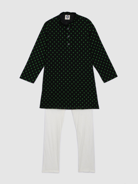 

YK Boys Black & White Printed Kurta with Pyjamas