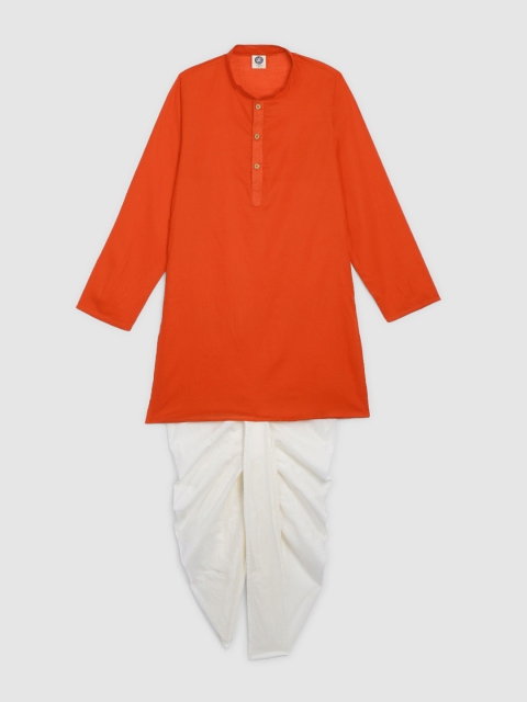 

YK Boys Orange & White Solid Kurta with Dhoti Pants