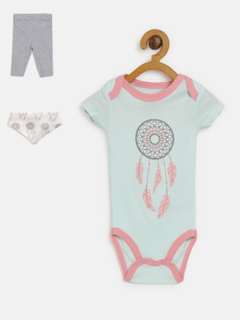 

Mothers Choice Girls Sea Green & Grey Melange Printed Bodysuit with Leggings