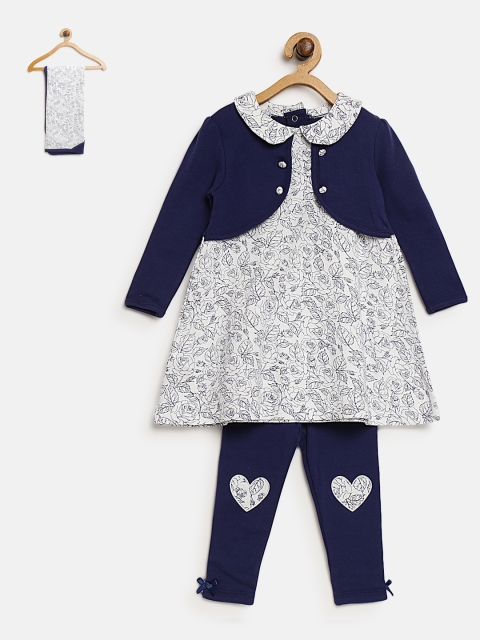 

Mothers Choice Girls White & Navy Printed Dress with Leggings