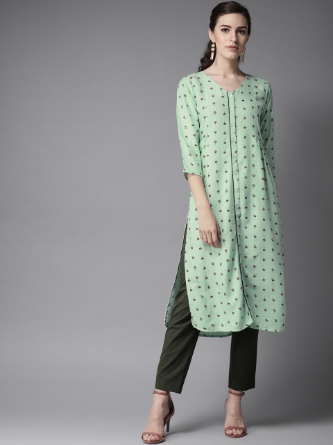 

Moda Rapido Women Green & Red Floral Printed Straight Kurta