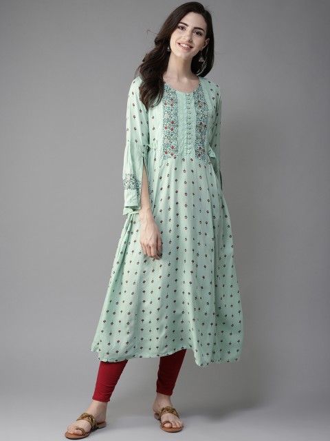 

Moda Rapido Women Green & Red Printed A-Line Kurta