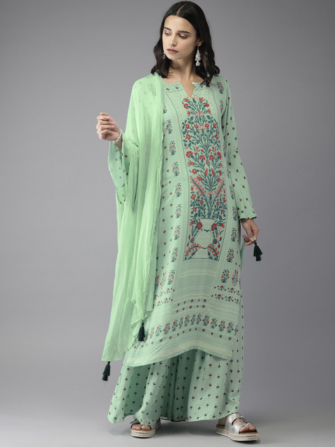 

Moda Rapido Women Sea Green & Red Printed Kurta with Sharara & Dupatta
