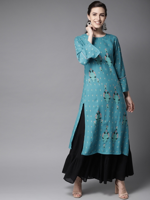 

Moda Rapido Women Blue & Pink Printed Straight Kurta