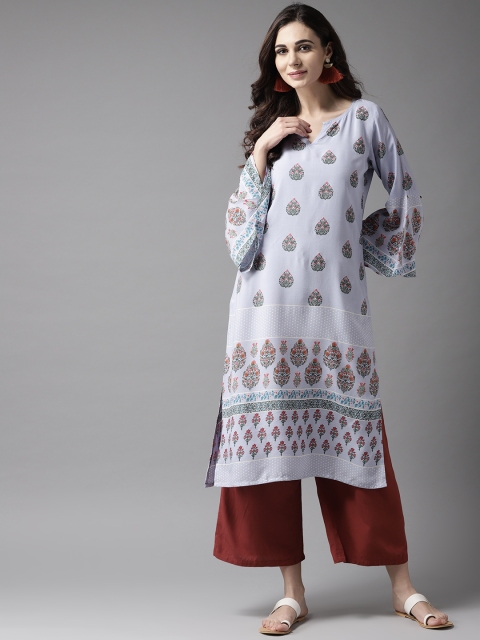 

Moda Rapido Women Lavender & Green Printed Straight Kurta