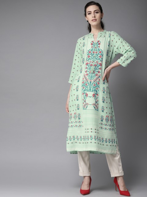 

Moda Rapido Women Green & Red Floral Printed Straight Kurta
