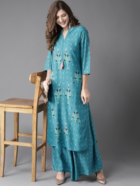 

Moda Rapido Women Blue & Peach-Coloured Printed Kurta with Palazzos