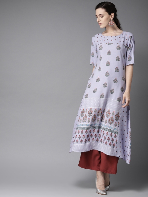

Moda Rapido Women Lavender & Green Printed A-Line Kurta